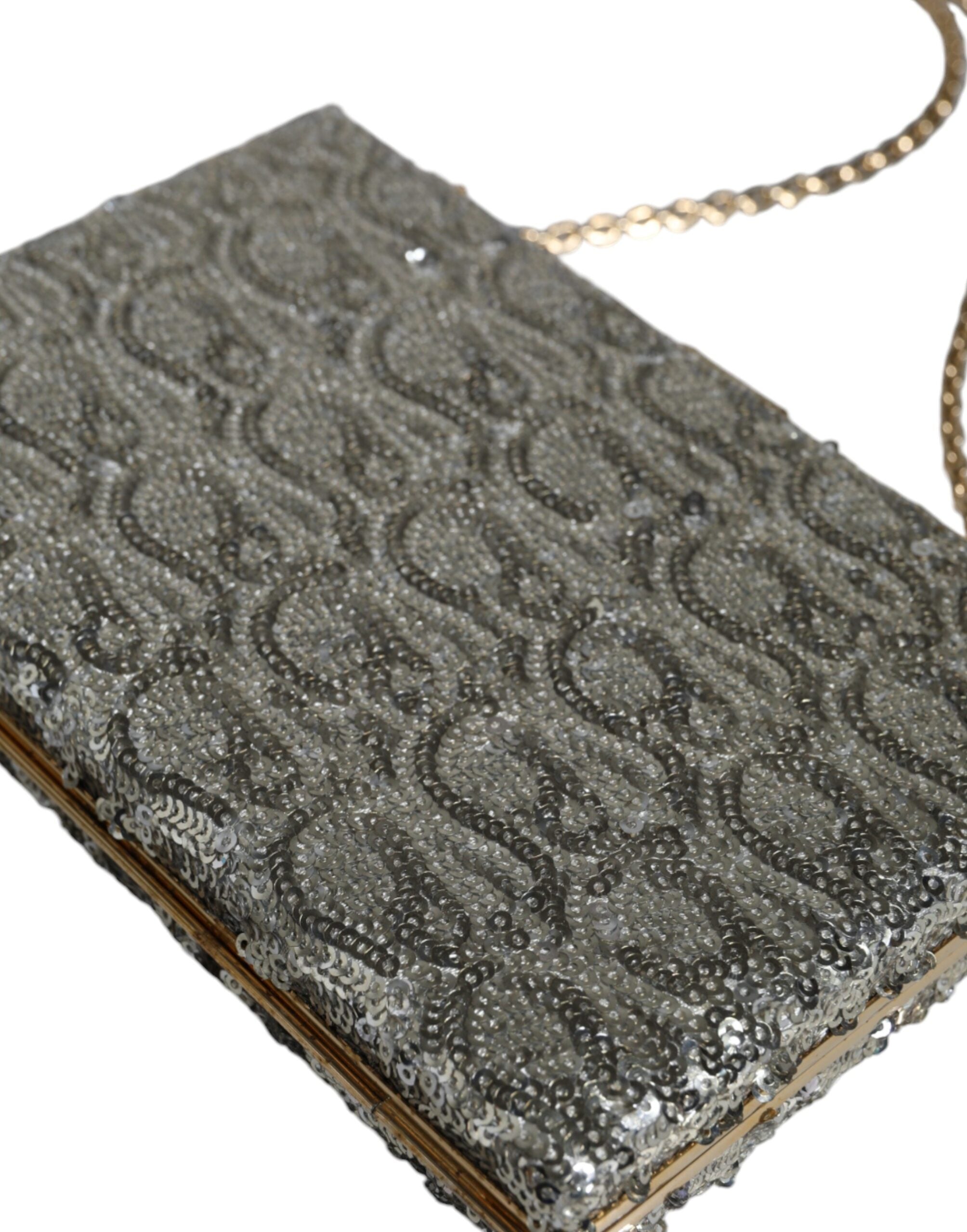 Dolce & Gabbana Gümüş Payetli Clutch Akşam Çantası
